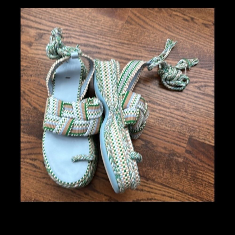 Free People Amambaih Manuela Green Blue Strappy Wedge Sandals - Picture 9 of 10